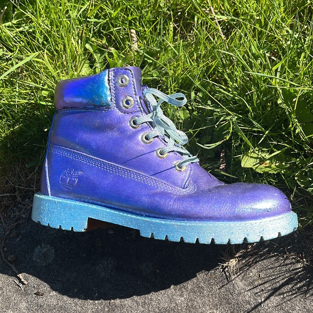 holographic timberland rave club festival boots size 7 elastic glitter laces